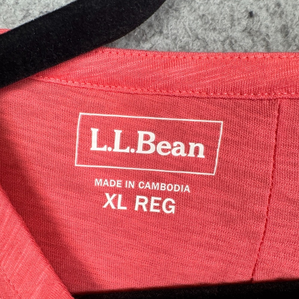 LL Bean Top Womens XL Coral Pink Organic Cotton Split Neck Tee 3/4 Sleeve - Picture 7 of 13